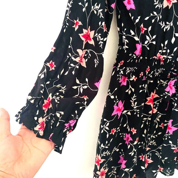 NWT Free People Black Combo Lighten Up Long Sleeve Belted Collared Mini Dress S - Picture 12 of 15